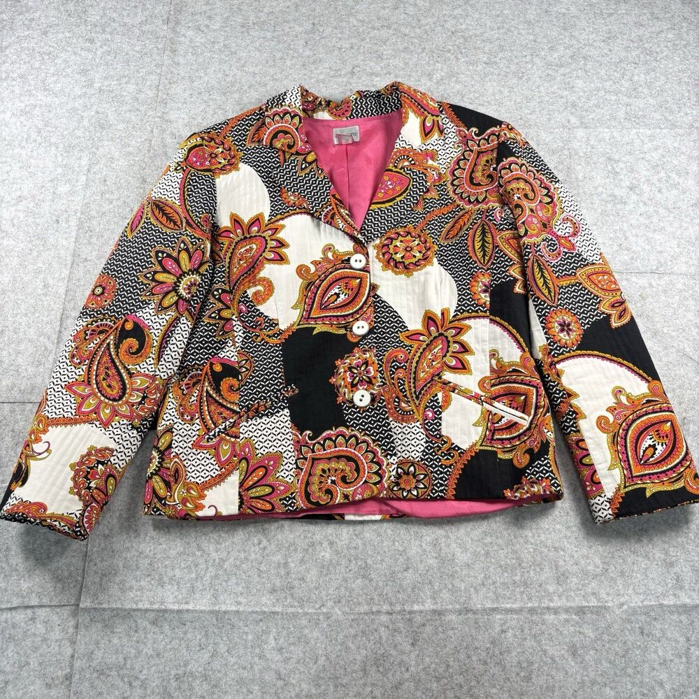 Vintage Chico’s Multicolor Paisley Print Blazer Jacket 100% Cotton Womens Size 2
